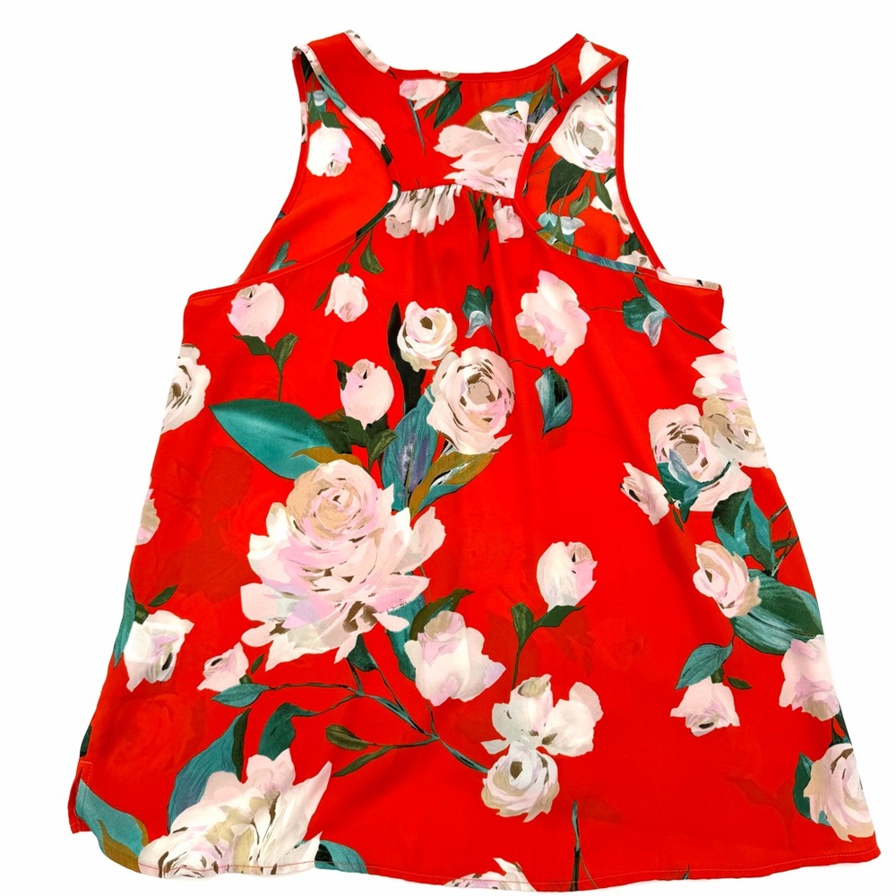 CAbi Women's Floral Red Sleeveless Silk Top Shirt Blouse Size Small Flowers - Picture 3 of 3
